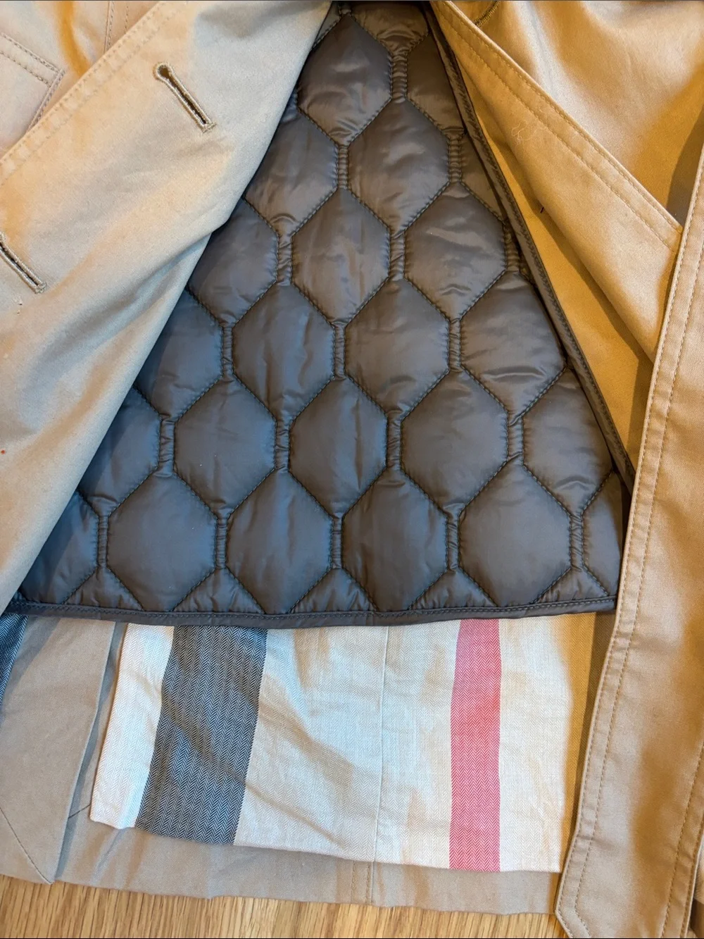 Burberry Tan Double-Breasted Trench Coat with Detachable Hood - Picture 12 of 13